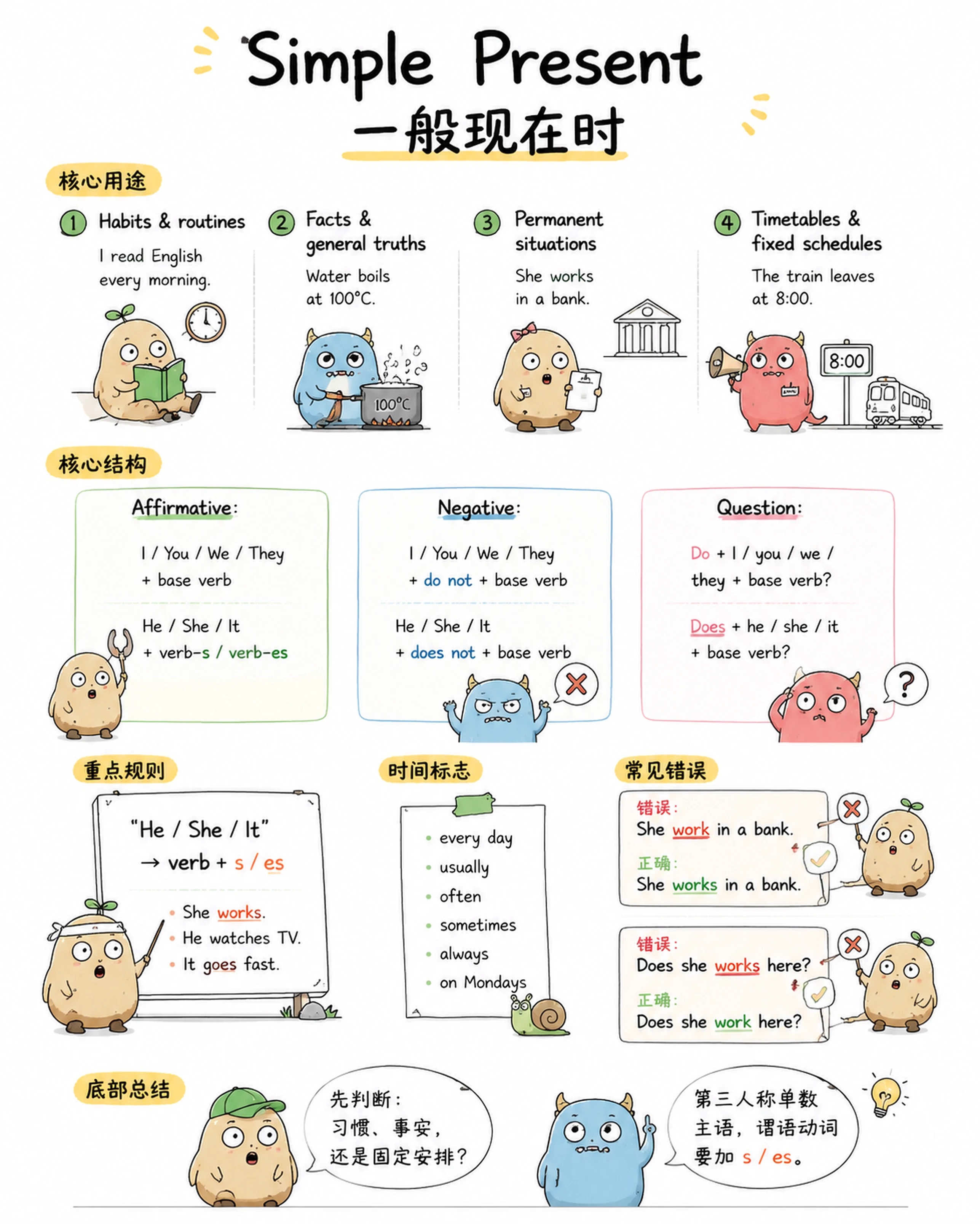 一般现在时语法信息图